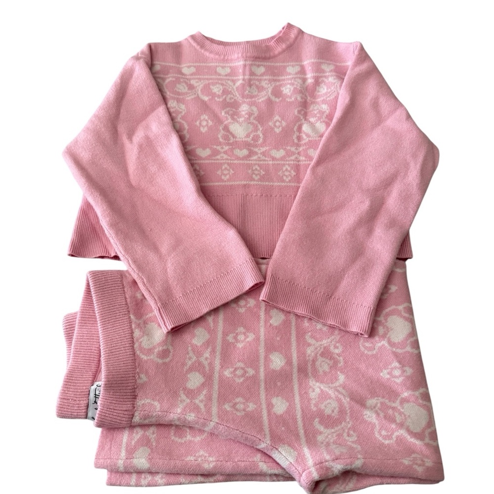 Liv & Lottie Pink Knit Girls' Outfit Set with White Pattern Size 7/8